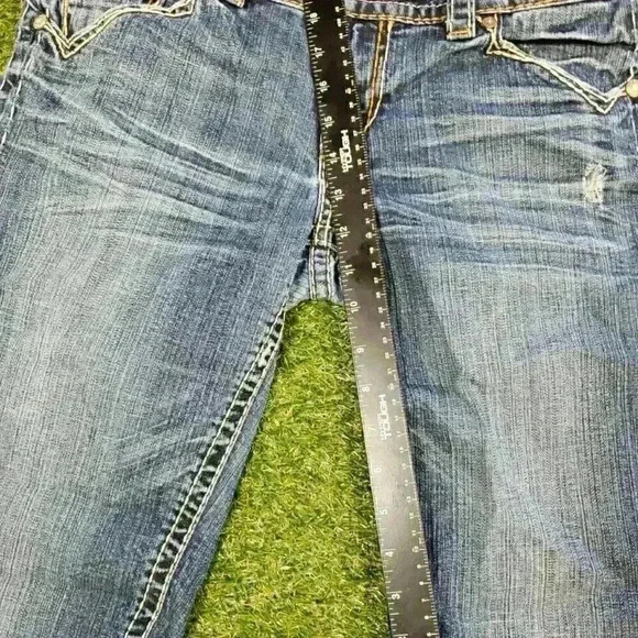 MEK DENIM USA Mykonos Distressed Blue Straight Leg Denim Short 30w - Picture 8 of 11